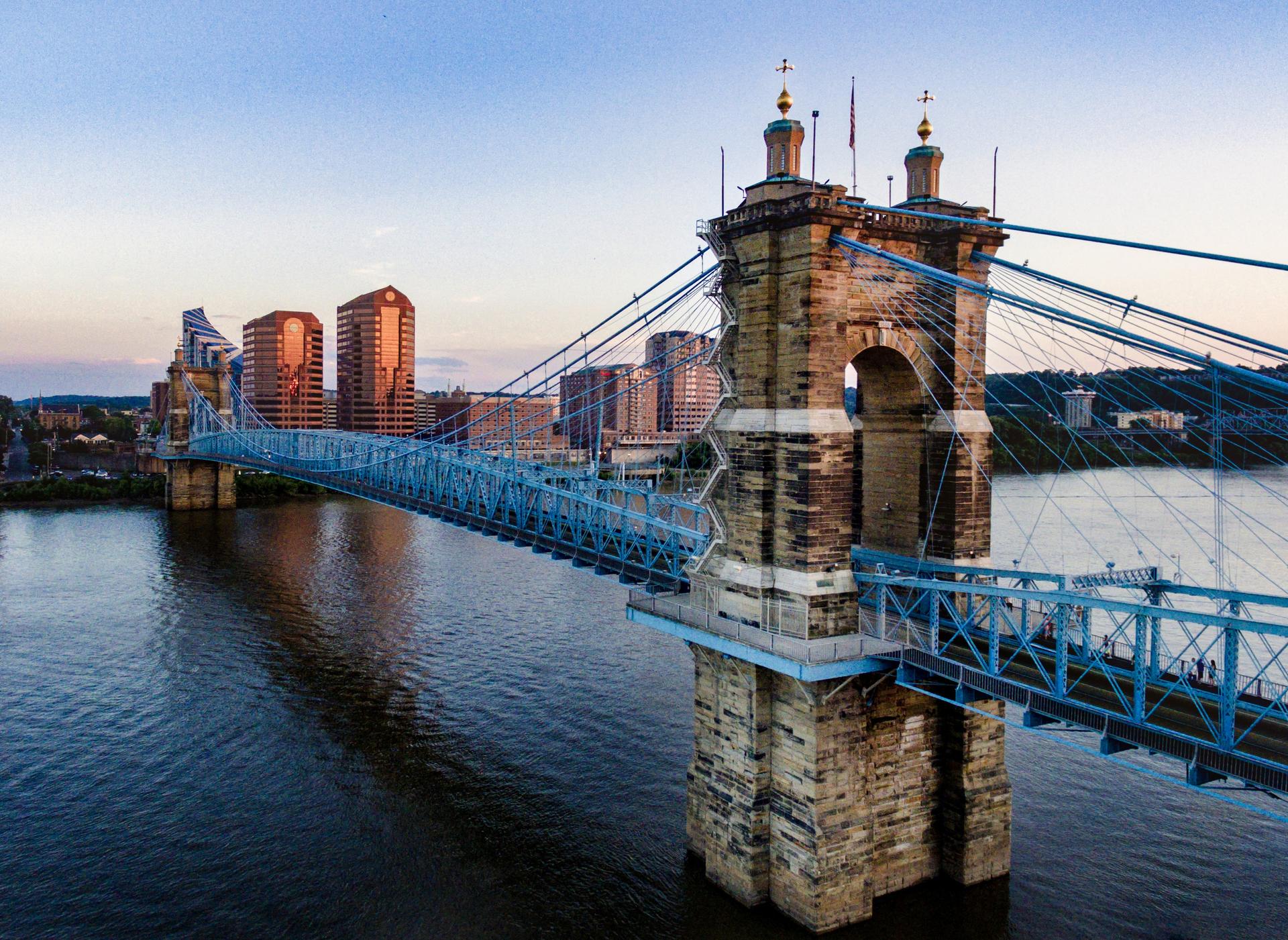 Bridge, city in the background.