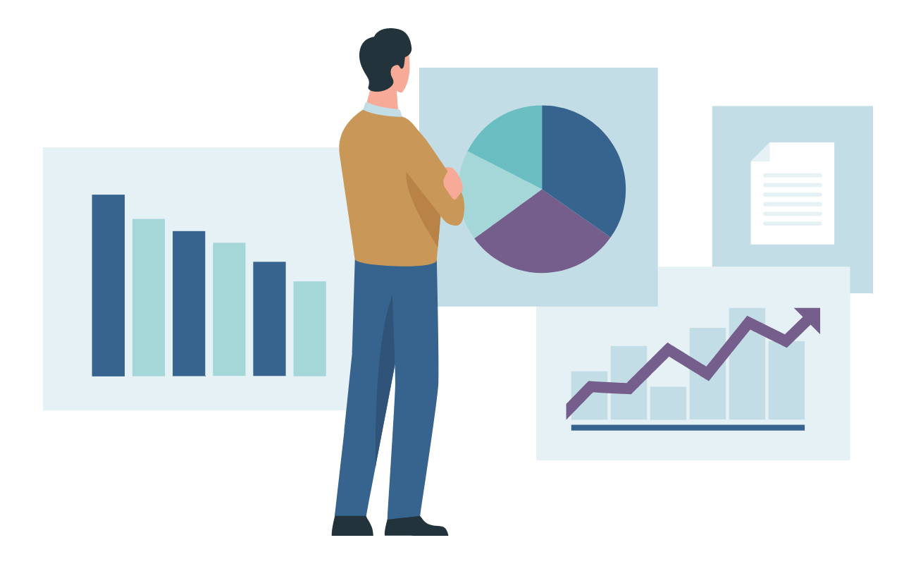 The man looks at the graphs.